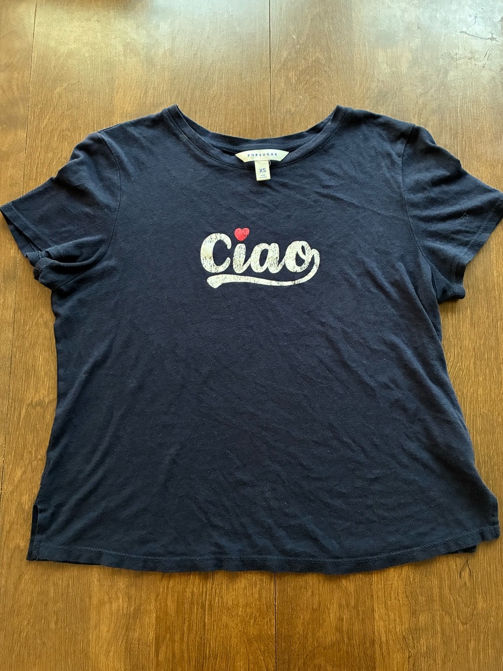 POPSUGAR Navy Blue 'Ciao' Short Sleeve Tee with Red Heart